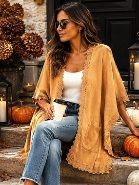 Tan faux suede wrap with pockets